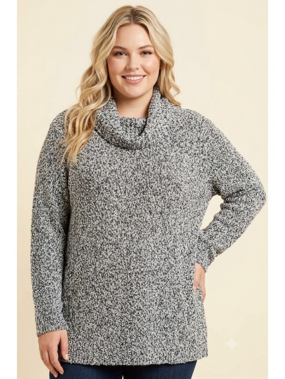 Apt. 9 Gray/Black Loopy Mark Cowl Neck Tunic Sweater